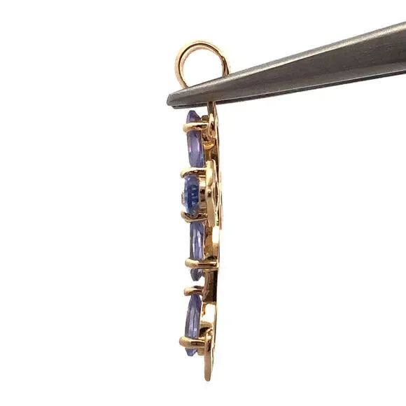 Designer Mexico 14K Yellow Gold Pear Tanzanite Diamond Accent Cross Pendant